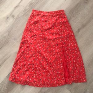 Red Midi Skirt Floral M